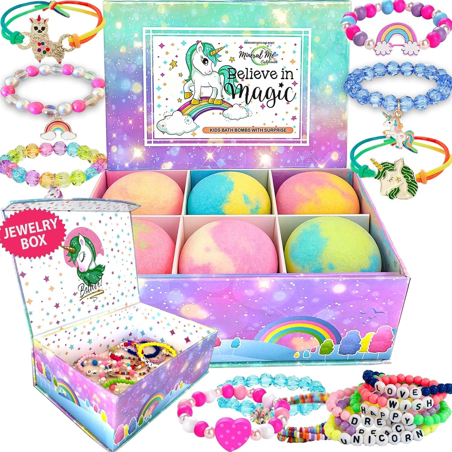Bath Bombs for Kids with Surprise Inside, Unicorn Bath Bombs for Girls with Jewelry & Jewelry Box for Kids - Organic, Skin Moisturizing, Natural Bubble Bath, Easter Basket Essentials for Girls, Kids