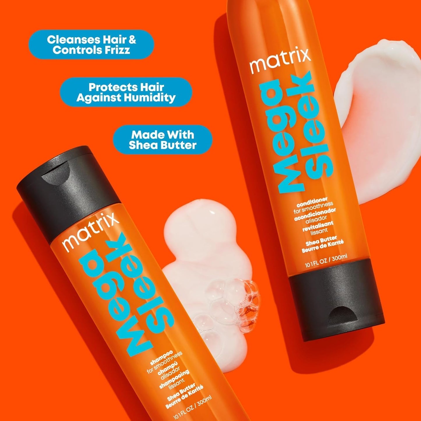 Mega Sleek Shampoo and Conditioner Set | Controls Frizz Leaving Hair Smooth & Shiny | Nourishes with Shea Butter | for Dry, Damaged Hair | Packaging May Vary