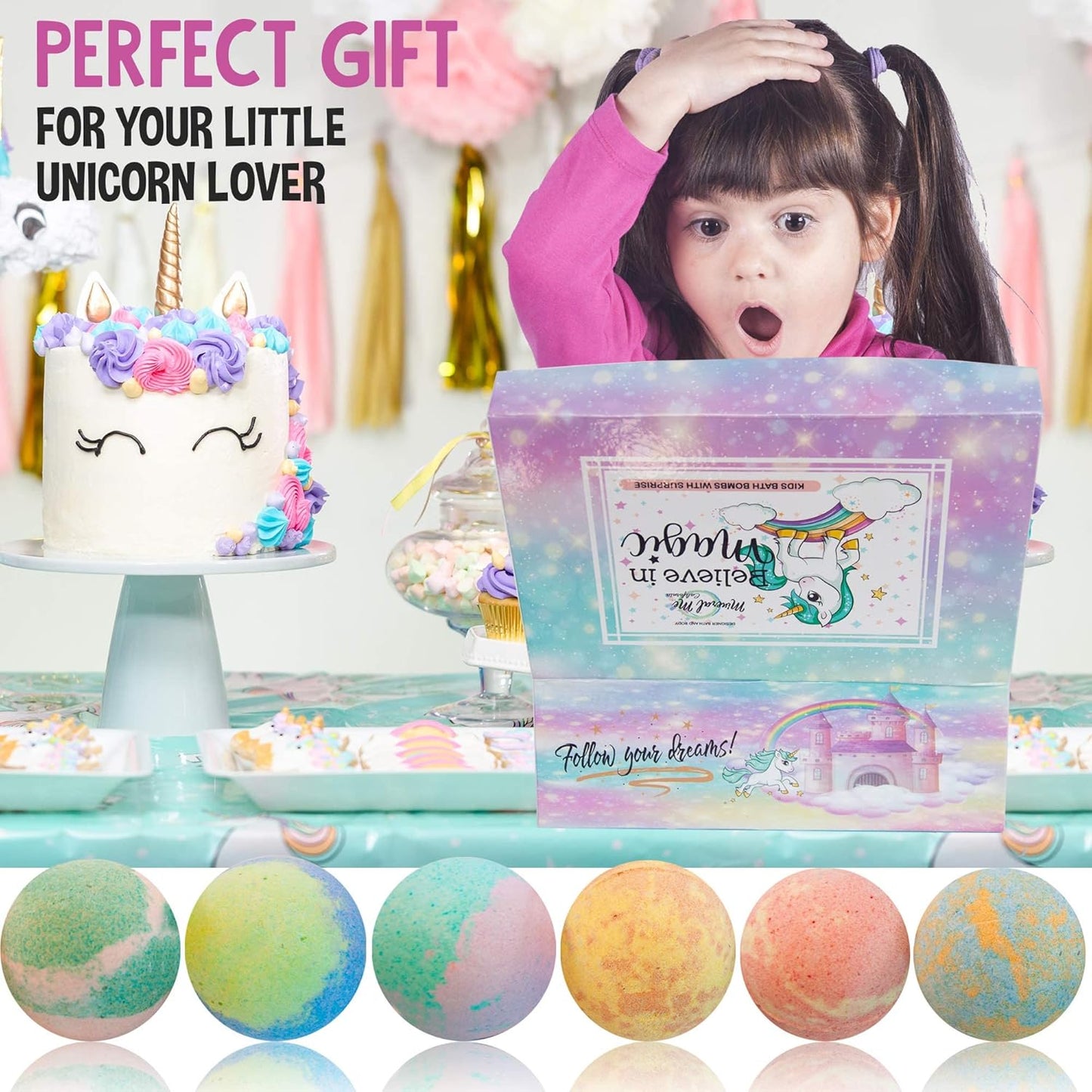 Bath Bombs for Kids with Surprise Inside, Unicorn Bath Bombs for Girls with Jewelry & Jewelry Box for Kids - Organic, Skin Moisturizing, Natural Bubble Bath, Easter Basket Essentials for Girls, Kids