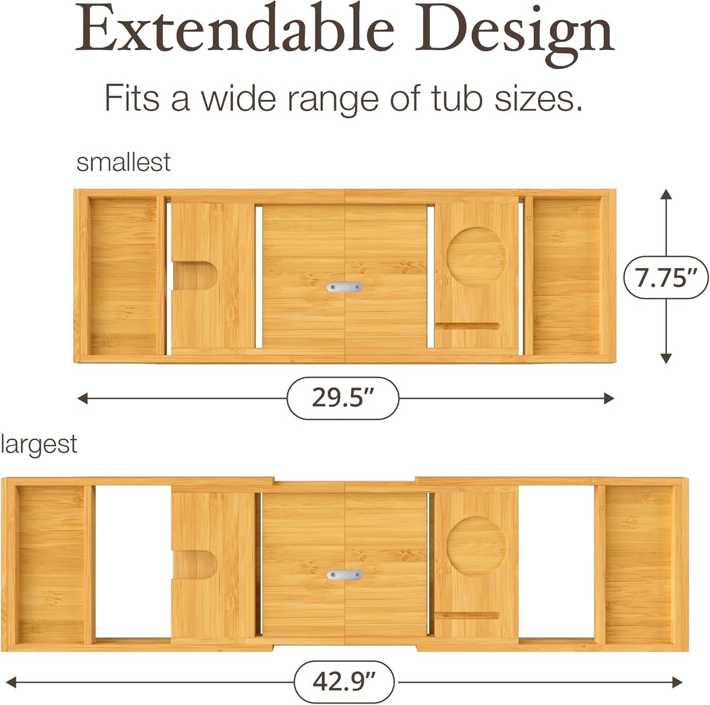 Bamboo Bathtub Tray for Tub - Expandable Bath Tray with Wine, Book & Tablet Holder - Luxurious Spa Accessories for Relaxation, Foldable Tub Caddy, Bath Table, Unique Gifts for Women & Men - by