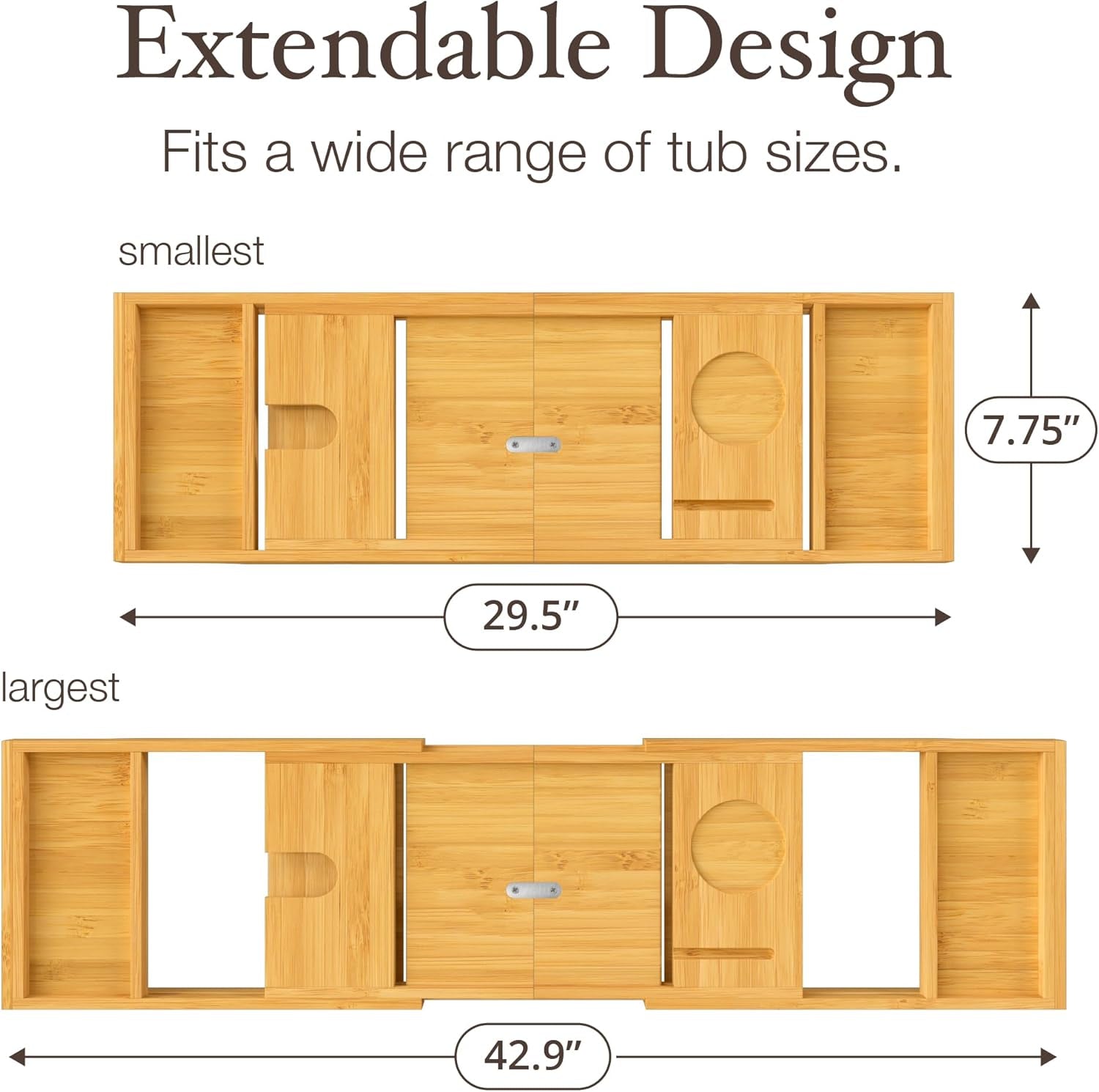 Bamboo Bathtub Tray for Tub - Expandable Bath Tray with Wine, Book & Tablet Holder - Luxurious Spa Accessories for Relaxation, Foldable Tub Caddy, Bath Table, Unique Gifts for Women & Men - by