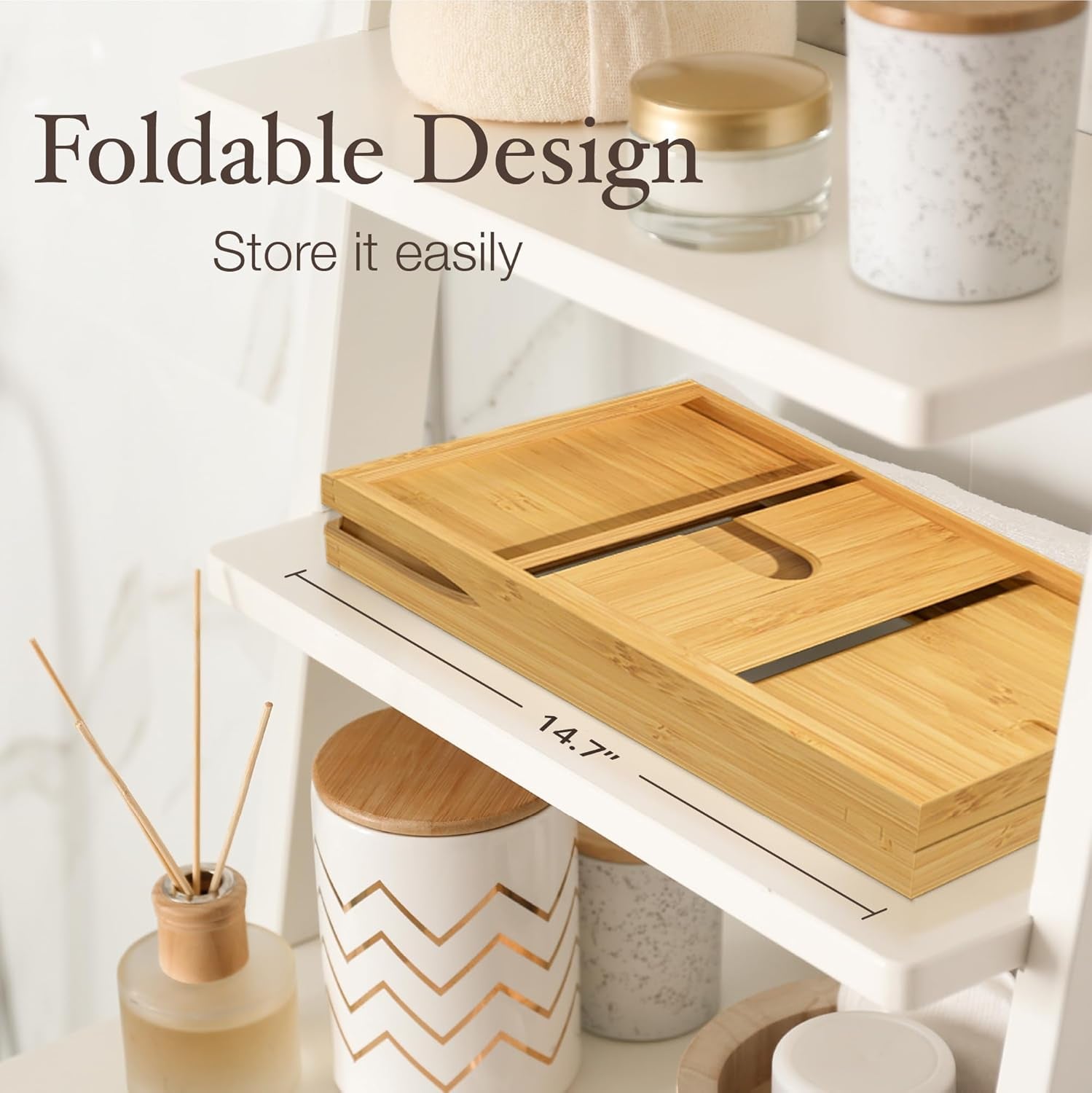 Bamboo Bathtub Tray for Tub - Expandable Bath Tray with Wine, Book & Tablet Holder - Luxurious Spa Accessories for Relaxation, Foldable Tub Caddy, Bath Table, Unique Gifts for Women & Men - by