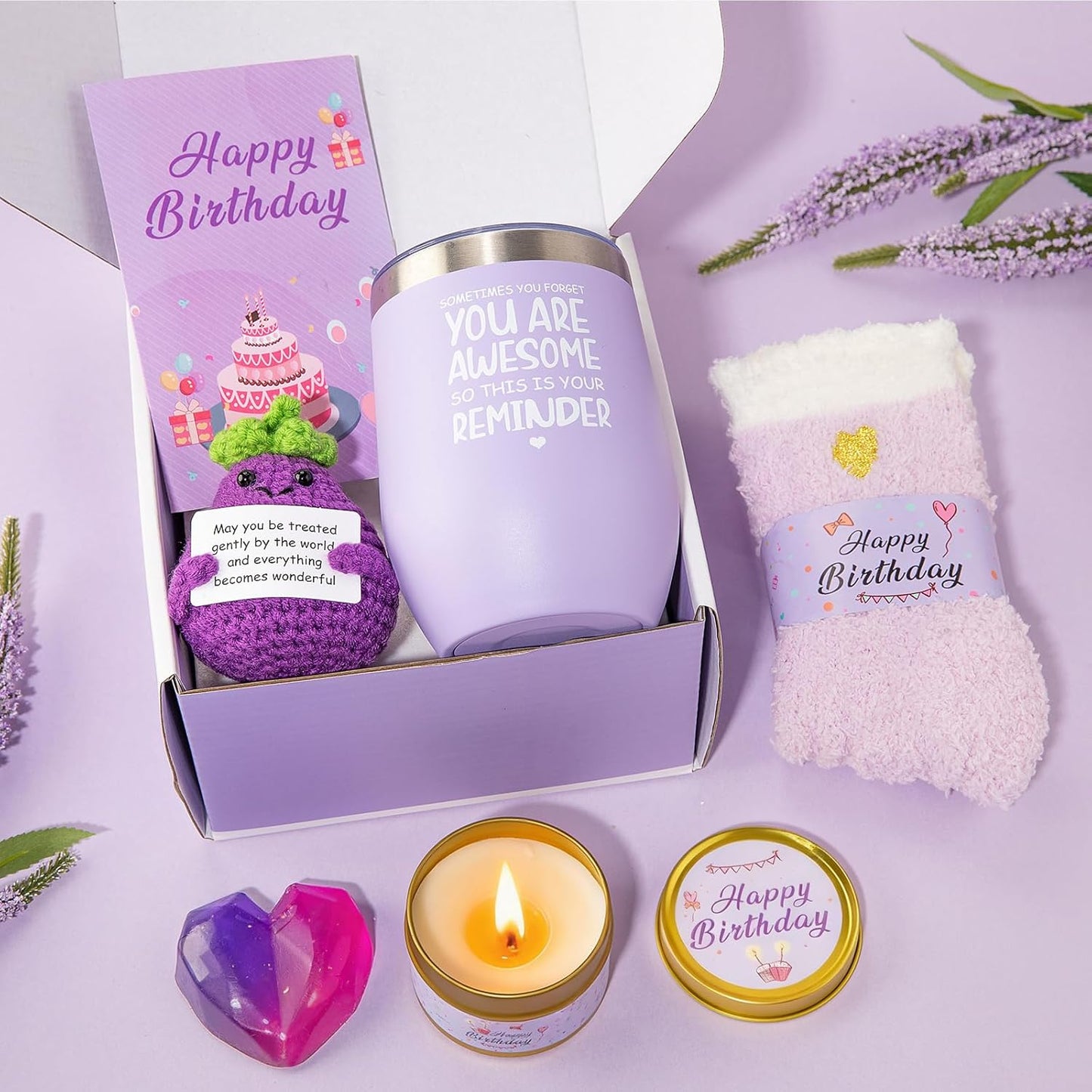 Birthday Gifts for Women,Unique Birthday Presents Friendship Gift Purple Relaxing Self Care Set Ideas for Women Care Package Gifts Basket for Women Mom Sister Best Female Friend Gifts Box