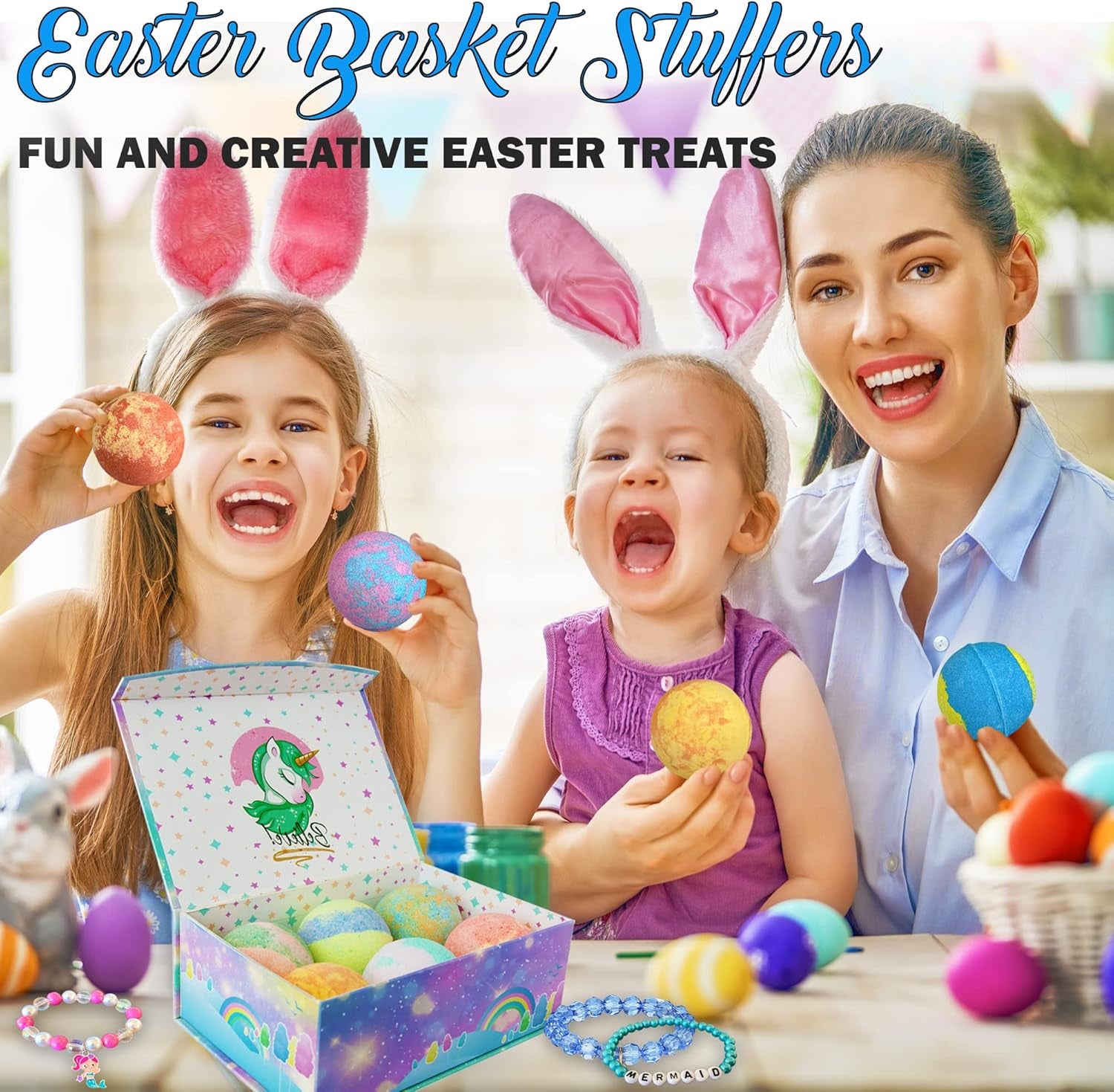 Bath Bombs for Kids with Surprise Inside, Unicorn Bath Bombs for Girls with Jewelry & Jewelry Box for Kids - Organic, Skin Moisturizing, Natural Bubble Bath, Easter Basket Essentials for Girls, Kids